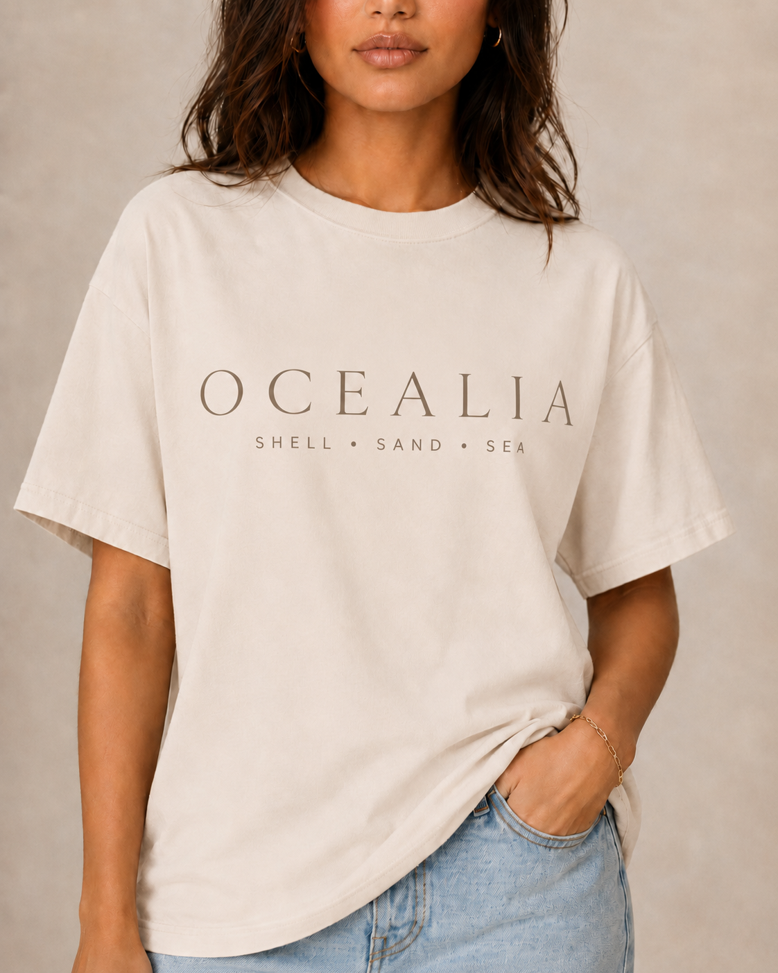 Ocealia Cotton Tee — Shell · Sand · Sea